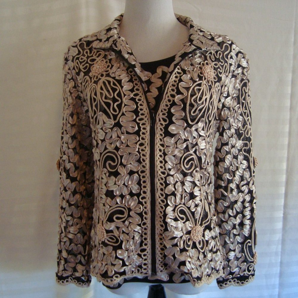 Twin Set Zip Jacket & Tank Top Black & Cream color size M